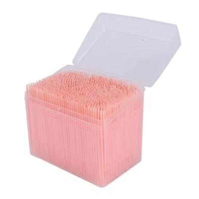 Image of Disposable Plastic Toothpick Dental Flossers Picks Portable Practical Oral with Clear Case 1100Pcs Double Head Soft Interdental Teeth Cleaning Brush Tool Stick Orange