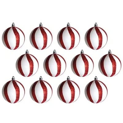 Image of Candy Cane Christmas Baubles Tree Decoration Large 8cm Red White Swirl Set of 12