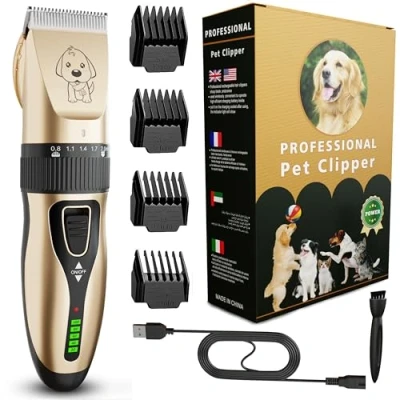 Image of GLOBAL TECH Dog Clippers, Rechargeable Low Noise Cordless Pet Clippers for Dogs Cats and Other Pets Professional Grooming Clipper Kit Shaver Trimmer Suitable Thick Hair/Coats