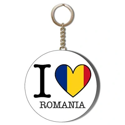 Image of Gift Insanity I LOVE ROMANIA FLAG HEART SHAPED DESIGN 58mm CHAIN KEYRING BOTTLE OPENER