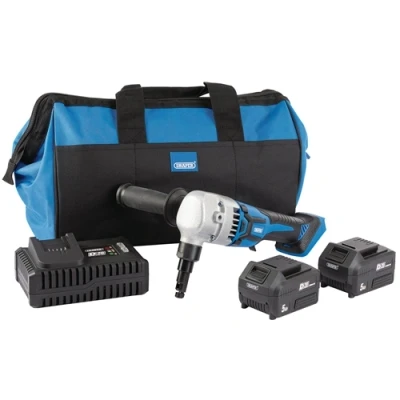 Image of Draper D20 20V Brushless Nibbler, 2 x 5.0Ah Batteries, 1 Fast Charger, Bag