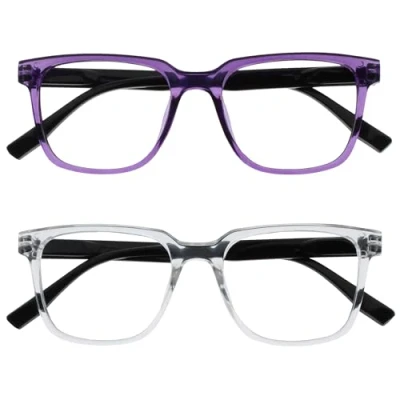 Image of OPULIZE LEO Reading Glasses 2 Pack Large Rectangular Frame Purple, Clear Mens Womens Spring Hinges RR55 5C +2.50