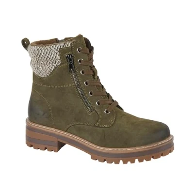 Image of Jo &amp; Joe Women&#039;s Faux Leather Fleece Lined Ankle Boots with Chunky Outsole Lace up Inside Zip Fastening (Khaki, UK Footwear Size System, Adult, Women, Numeric, Medium, 4)