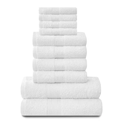 Image of Lions Towels Family Bale Set 10 Piece 100% Egyptian Cotton, 4x Face Hand 2x Bath Towel, Premium Quality Highly Water Absorbent Bathroom Accessories, Machine Washable, White, 544777