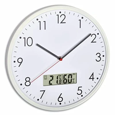 Image of TFA Dostmann Analogue Wall Clock with Digital Thermometer and Hygrometer, 60.3048.02, Healthy Indoor Climate, White, Ø 302 x (H) 47 mm