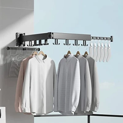 Image of BAICIWE Wall Mounted Clothes Drying Rack, Retractable Laundry Rack Folding Indoor, Space Saver, Clothing for Balcony, Laundry, Bathroom, Patio(Bi Fold)