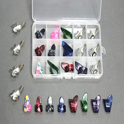 Image of 15pcs Stainless Steel Celluloid Thumb Finger Guitar paddles Picks+Case Box Grid