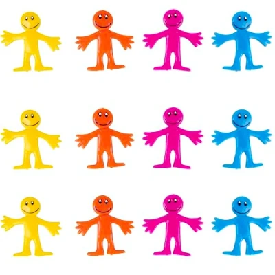 Image of 96Pk Multicolour Stretchy Men Party Bag Fillers for Kids Unisex Strechy Man Yellow Bags Smile Classroom Gifts Lucky Dip Prizes Toys Childrens