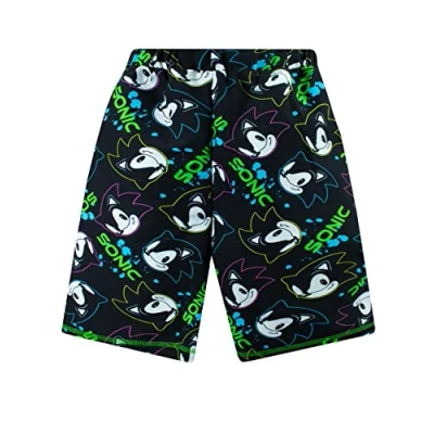Image of SONIC THE HEDGEHOG Swim Shorts Boys Swimming Trunks Gaming Childrens Swimwear Black 11 12 Years