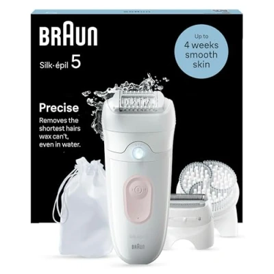 Image of Braun Silk épil 5, Epilator for Easy Hair Removal, Wet &amp; Dry, Lasting Smooth Skin, with Lady Shaver, Trimmer Comb Exfoliation Brush Heads, 5 060, White/Flamingo