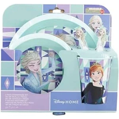 Image of Favourite 2023 Hero Cartoon Character 5pc Breakfast Set Inc Plate, Tumbler, Bowl, Fork, Spoon re usable Plastic (Frozen)