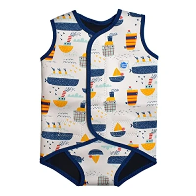 Image of Splash About Baby Boys Wrap Wetsuit One Piece Swimsuit, Tug Boats,
