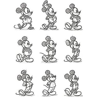 Image of Mickey Mouse &quot;Sketched Multi&quot; Canvas Print, Cotton, Multi Colour, 3.20 x 40.00 50.00 cm