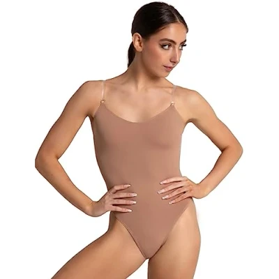 Image of Capezio Women&#039;s Camisole Leotard with Clear Transition Straps brown XL