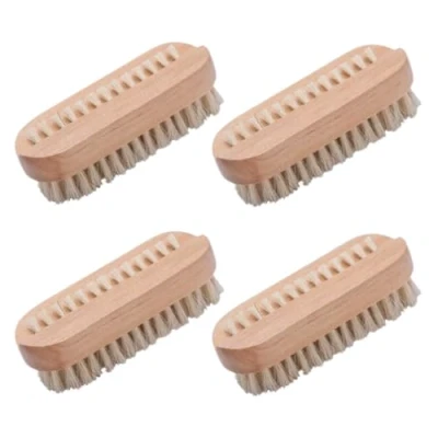 Image of 4 x Wooden Nail Brushes, Hygienic Double Sided Hand And Cleaning Brush, Scrubbing Brush To Clean Under Dirt Grime Grease, Firm Strong Bristles, For Use On Fingernails Toenails