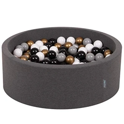 Image of KiddyMoon 90X30cm/300 Balls ∅ 7Cm / 2.75In Baby Foam Ball Pit Made In EU, Dark Grey:White/Grey/Black/Gold