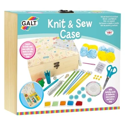 Image of Galt Knit &amp; Sew Kit Fun Introduction to Sewing and Knitting for Children Portable Kids Case, Early Learning Craft Childrens Activity Pack Girls Boys Ages 7 Years Plus