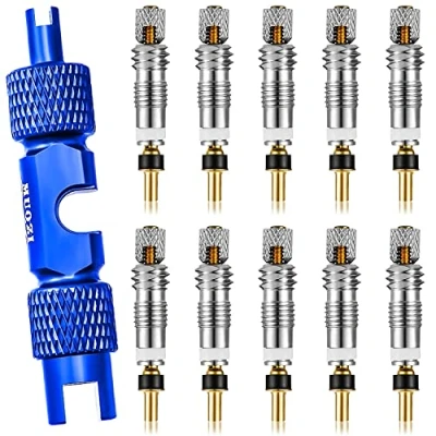 Image of MUQZI Presta Valve Core Set, Remover Tool Bicycle Spanner French Tubeless &amp; Schrader Replacement Set for Bicycles (Blue+10pcs Presta)