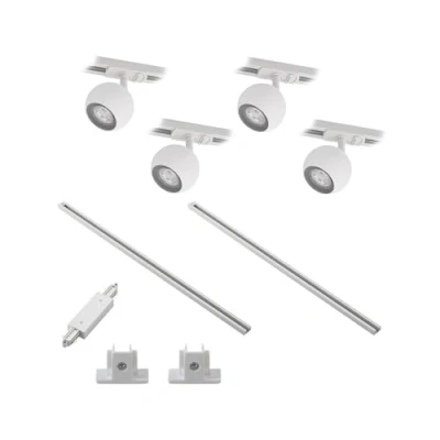 Image of Track Lighting 1 Phase &#039;Linaro&#039; dimmable (Modern) in White Made of Metal for e.g. Hallway (4 Light Sources, GU10) from Lindby High Voltage