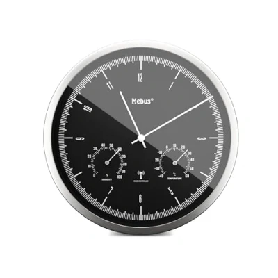 Image of Mebus Wall Clock, Aluminium, Silver/Black, 25 cm