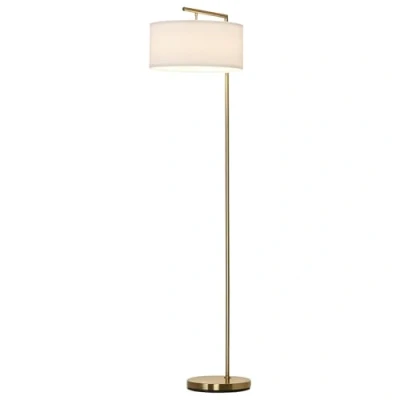 Image of HOMCOM Floor Lamp, Modern Standing Light with Linen Lampshade, Round Base for Living Room, Bedroom, Dining 153cm, Gold and White