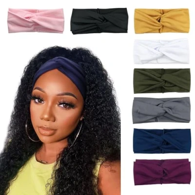 Image of DRESHOW 8 Pack Headbands for Women Vintage Headwraps Wide Turban Cross knotted Girls Hair Bands Accessories