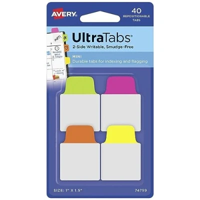 Image of AVERY Zweckform Item 74761 Adhesive Strips Transparent/Pastel (40 Sticky Notes, 25.4 x 38.1 mm, Film Index Tabs, Removable Page Markers, Markers)