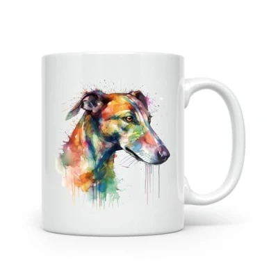Image of Anonymous Gifting Greyhound Dog Watercolour Print Mug Beautiful Glossy Printed