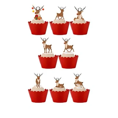 Image of 27 Stand Up Christmas Rudolph Reindeer Themed Edible Wafer paper Cake Toppers Decorations
