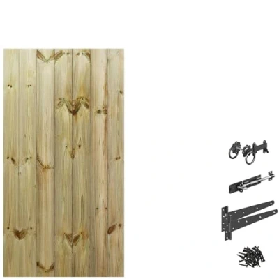 Image of Bespoke Custom Made To Measure upto HEIGHT: 5ft (150cm High) Tongue &amp; Groove Semi Braced Flat Top Pathway Garden Pedestrian Gate [Width 75CM With Ring Latch Hinge Pack