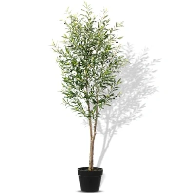 Image of Crystals 7 ft Artificial Olive Tree Faux with Lifelike Leaves Fake Plant for Living Room Bedroom Balcony Corner Office Decor
