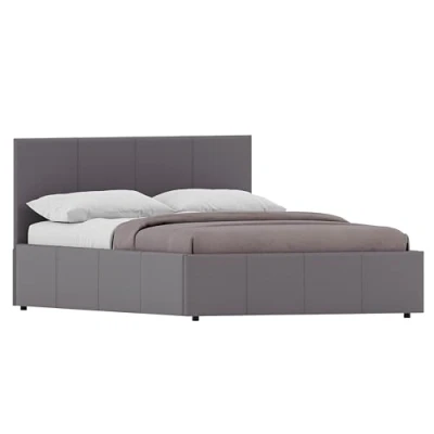 Image of Vida Designs Lisbon Ottoman Faux Leather Bed, Grey (Small Double 4ft No Mattress)
