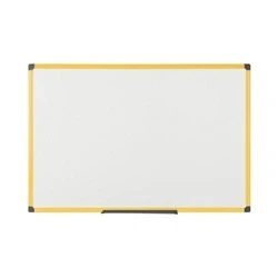 Image of Bi Office Ultra Wide Whiteboard with Yellow Aluminium Frame and Pen Tray Magnetic 90 x 60 cm