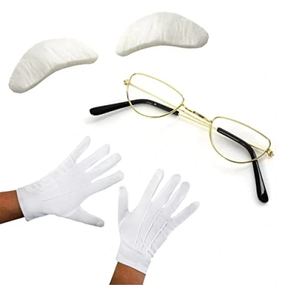 Image of Santa Claus Half Moon Glasses, Gloves and White Eyebrows Christmas Fancy Dress