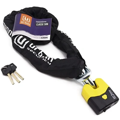 Image of Urban U8K150 Heavy Duty Motorcycle Chain Lock, High Security SRA Approved, Hardened Steel Links ø15, Double Locking Mechanism, Anti Pick Drill, 150cm Theft for Moto Scooter Garage Anchor