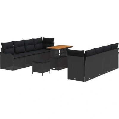 Image of vidaXL 11 Piece Garden Sofa Set with Cushions Black Poly Rattan Acacia