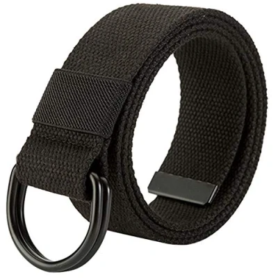 Image of HotYou Unisex Tactical Belt，Canvas Belt with D ring,Black,Width:3.8 CM,Length:120 CM