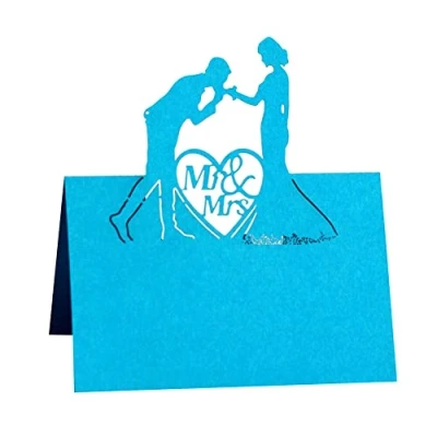 Image of Wedding Table Place Name Cards 50 Pcs 3D Hollow Setting Greeting Carved Heart Number Cards, Sky Blue