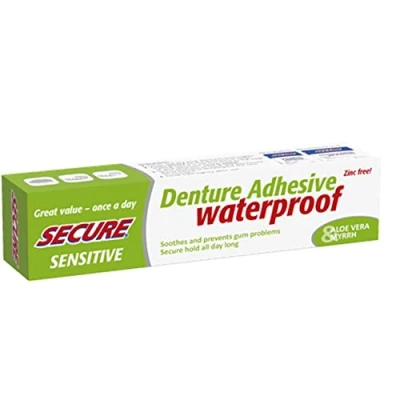 Image of Secure 40g Sensitive Denture Adhesive Waterproof Aloe Vera Cream Pack of 4