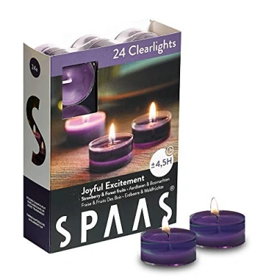 Image of Spaas 24 Scented Clearlights, Tealights in Transparent Clear Cup, ± 4.5 Hours, Joyful Excitement, Aubergine