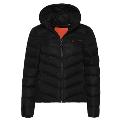 Image of Superdry Women&#039;s Hooded Microfibre Padded JKT Jacket, Black/White, UK 14