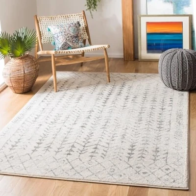 Image of SAFAVIEH Boho Chic Rug for Living Room, Dining Bedroom Tulum Collection, Short Pile, in Ivory and Grey, 122 X 183 cm