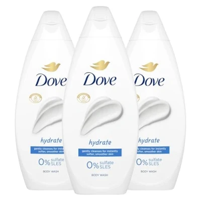 Image of Dove Body Wash 0% Sulfate SLES for Women Made with Naturally Derived Cleansers and Plant Based Moisturiseres Gently Cleanses Softer Smoother Skin, 225ml (3 Pack, Hydrate)