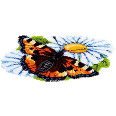 Image of Vervaco Latch Hook Kit: Shaped Rug: Butterfly on Daisy, COTTON NA, 69 x 46cm