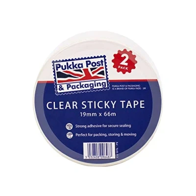 Image of Pukka Post, Strong Adhesive Parcel Tape for Secure Sealing Perfect Packing, Storing, and Moving Clear, 19mm x 66m 2 pack
