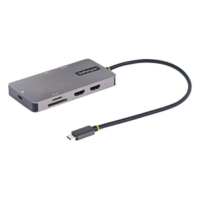 Image of StarTech.com USB C Multiport Adapter, Dual HDMI Video, 4K 60Hz, 2Pt 5Gbps A Hub, 100W Power Delivery Pass Through/GbE/SD, 12&quot;/30cm Cable, Travel Laptop Docking Station (120B USBC MULTIPORT)