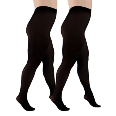 Image of Aurellie Women&#039;s opaque plus size black tights 60 Denier 2 pairs