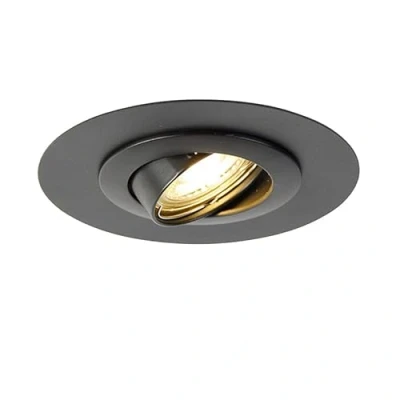 Image of Qazqa Round Recessed Spotlight I Downlight Black Tiltable with Trim Ring Edu Modern Suitable for LED GU10 1 Way Light Steel Living Room Kitchen Bed