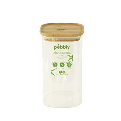 Image of Pebbly Square 1400ml Canister With Bamboo Lid