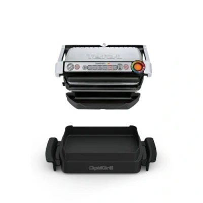 Image of Tefal GC714D OptiGrill+ Contact Grill with Baking Tray, 2000 Watt, 6 Preset Programmes, Defrost Function, 4 Adjustable Temperature Levels, Auto Off Removable Plates, Silver
